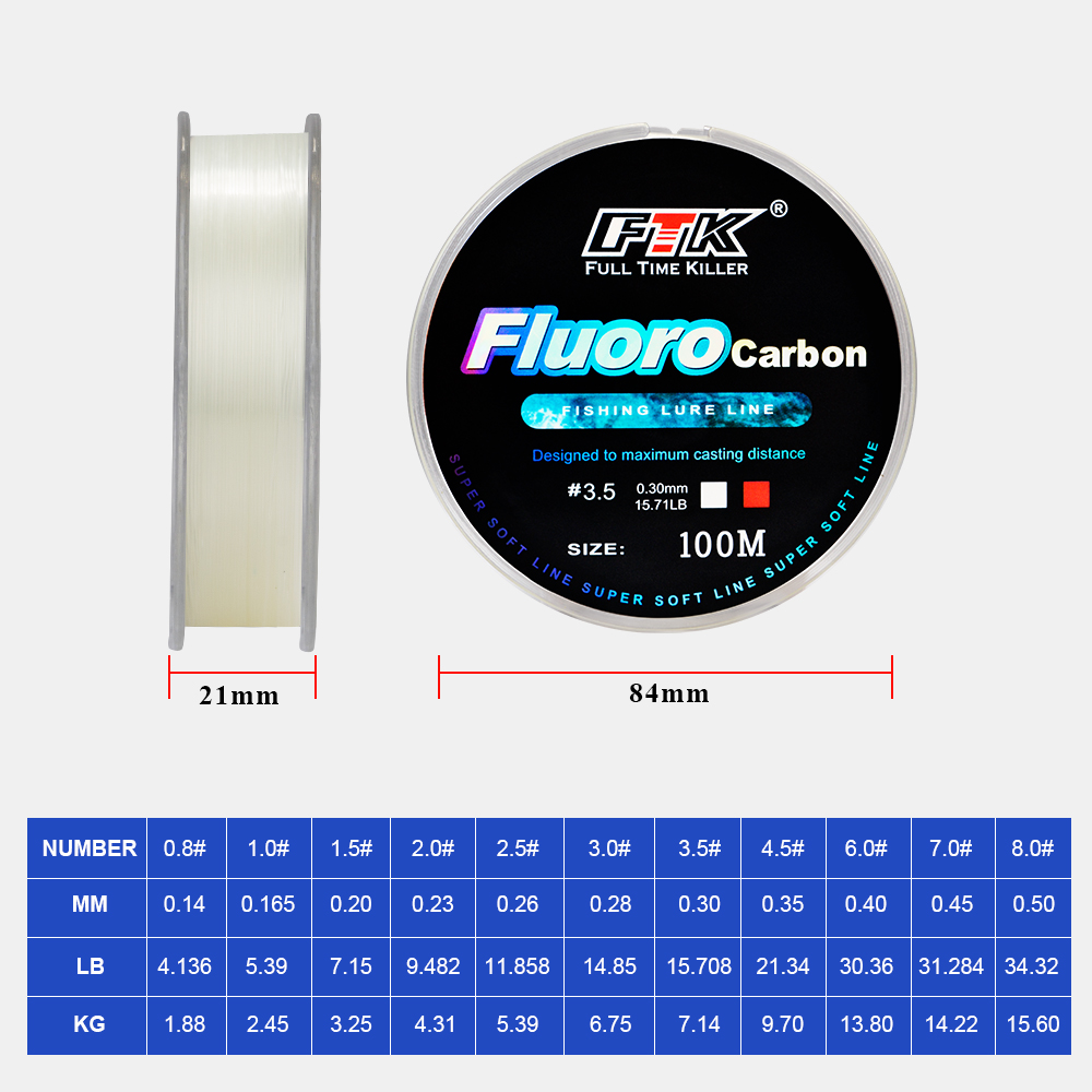 FTK 100m 4.13-34.32LB Fluoroca - Fluorocarbon Line avis et prix